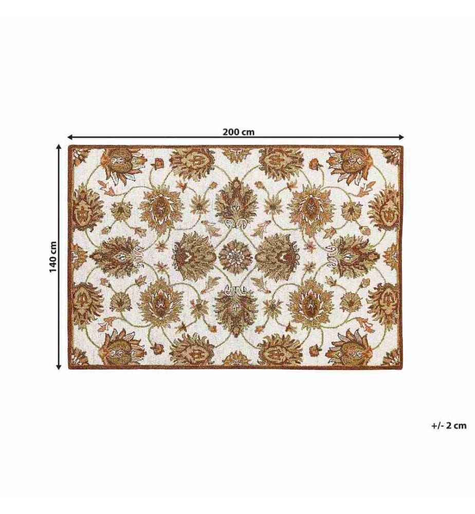 Teppich Beige / Braun Wolle 140 x 200 cm Kurzflor Orientalisches Muster Rechteckig Wohnzimmer Schlafzimmer Flur