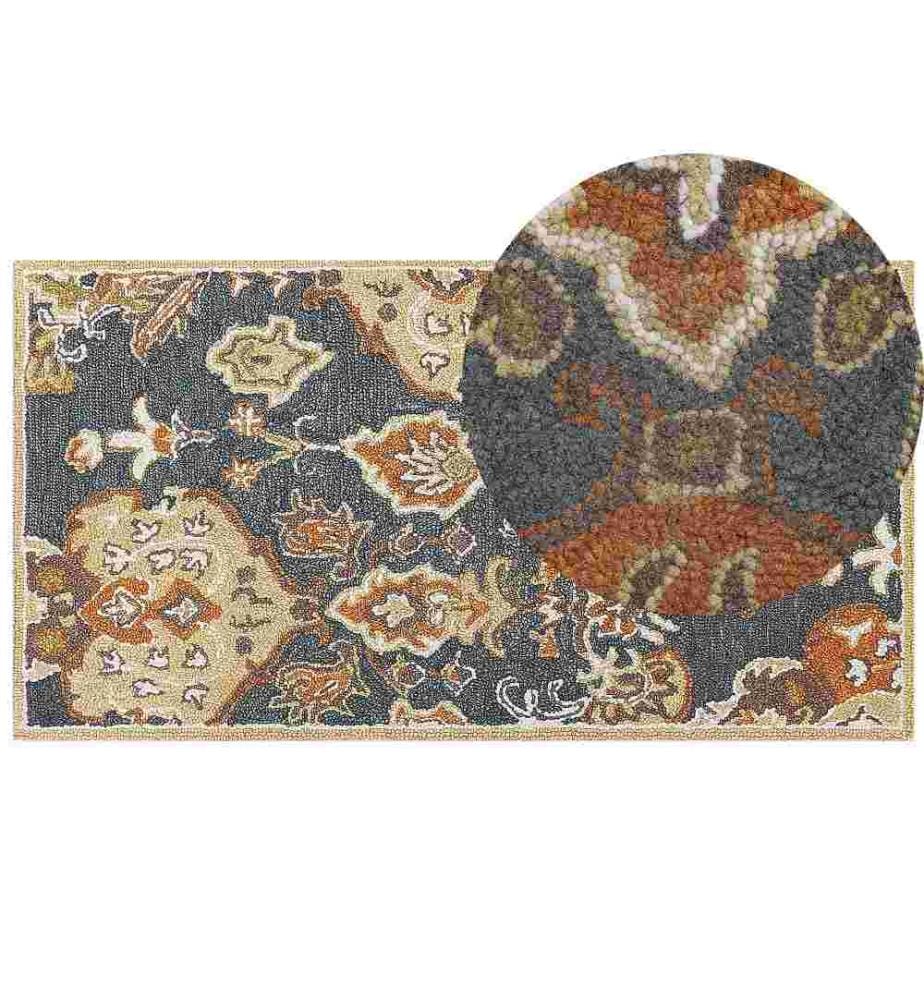 Teppich Mehrfarbig Wolle 80 x 150 cm Kurzflor Orientalisches Muster Rechteckig Wohnzimmer Schlafzimmer Flur