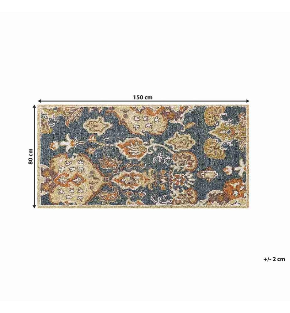 Teppich Mehrfarbig Wolle 80 x 150 cm Kurzflor Orientalisches Muster Rechteckig Wohnzimmer Schlafzimmer Flur