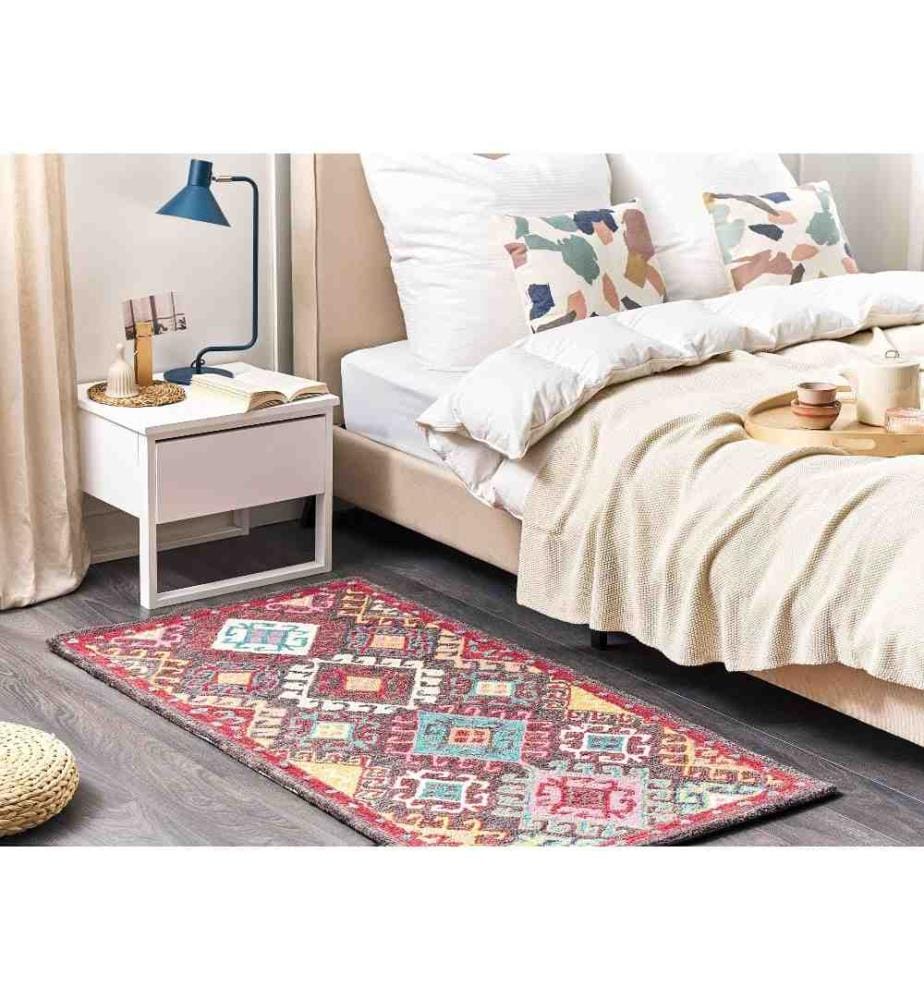 Teppich Mehrfarbig Wolle 80 x 150 cm Kurzflor Orientalisches Muster Rechteckig Wohnzimmer Schlafzimmer Flur