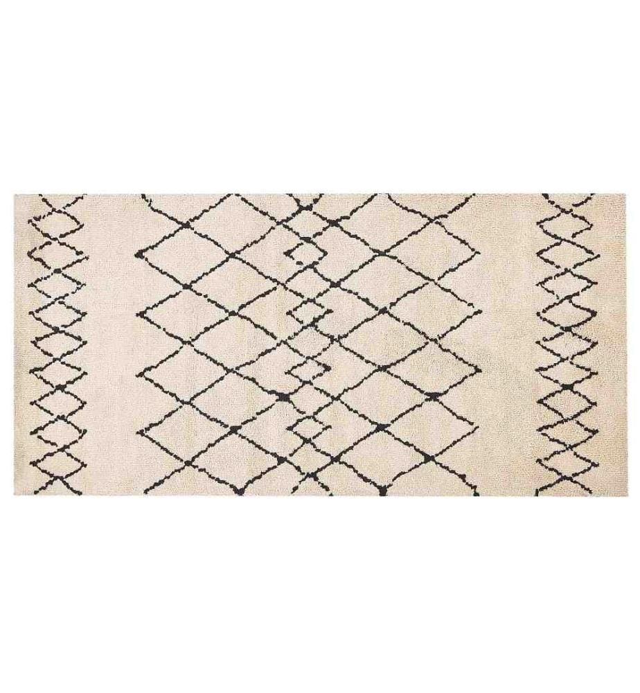 Tapis Beige et Noir en Polyester 80 x 150 cm Rectangulaire pour Chambre ou Salon au Style Moderne et Scandinave Poil Ras