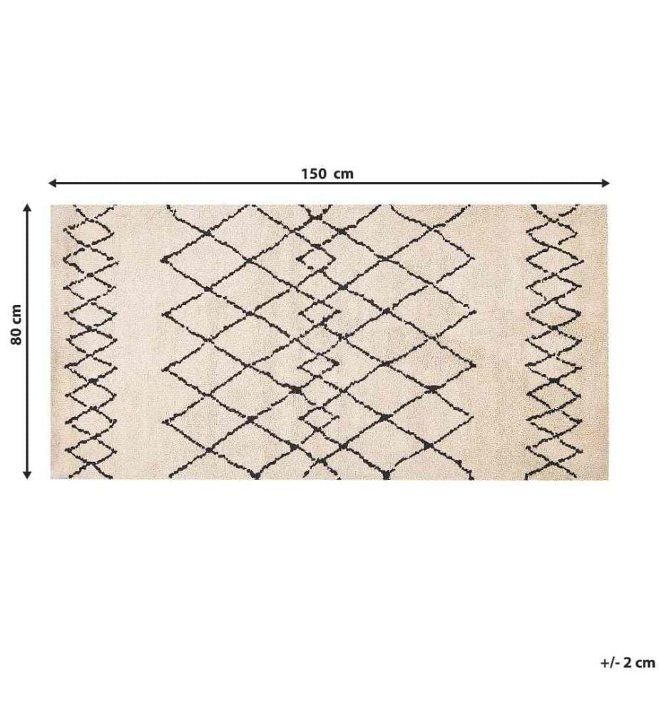 Tapis Beige et Noir en Polyester 80 x 150 cm Rectangulaire pour Chambre ou Salon au Style Moderne et Scandinave Poil Ras