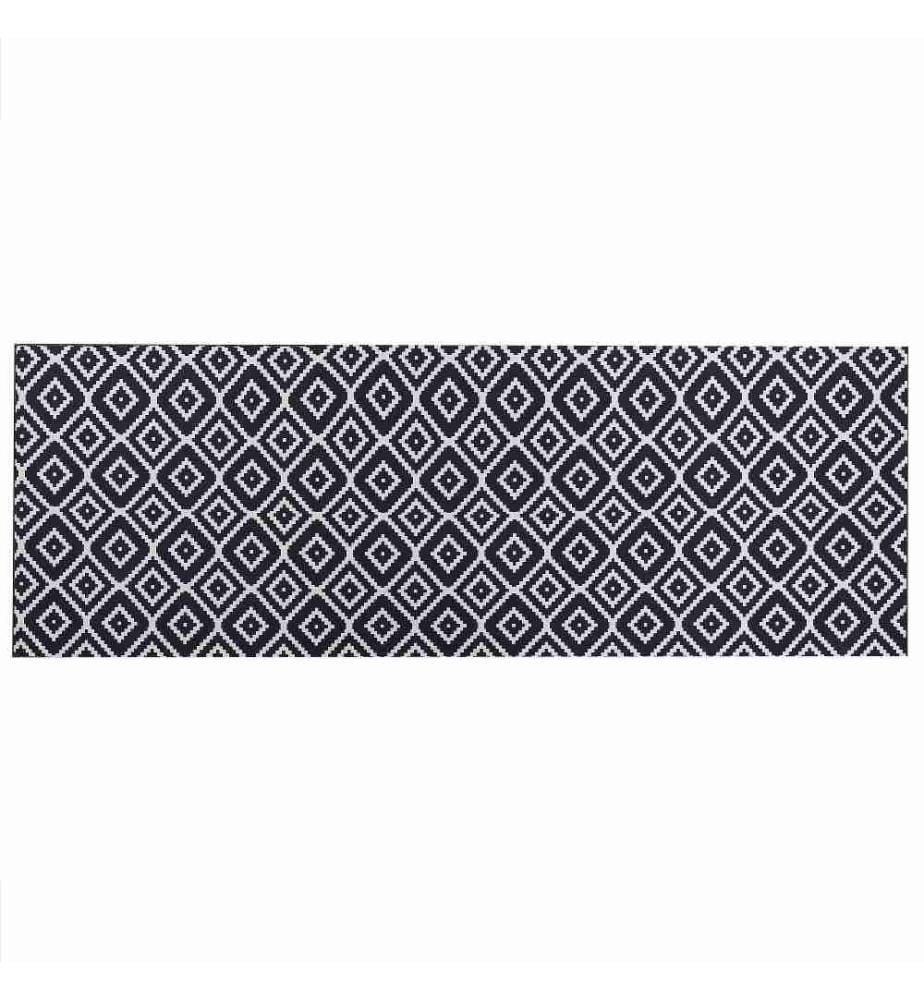 Teppich Läufer Schwarz / Weiss Stoff 70 x 200 cm Rechteckig mit Geometrischem Muster Rutschfest Modern Vorleger Flur Küche Schlafzimmer