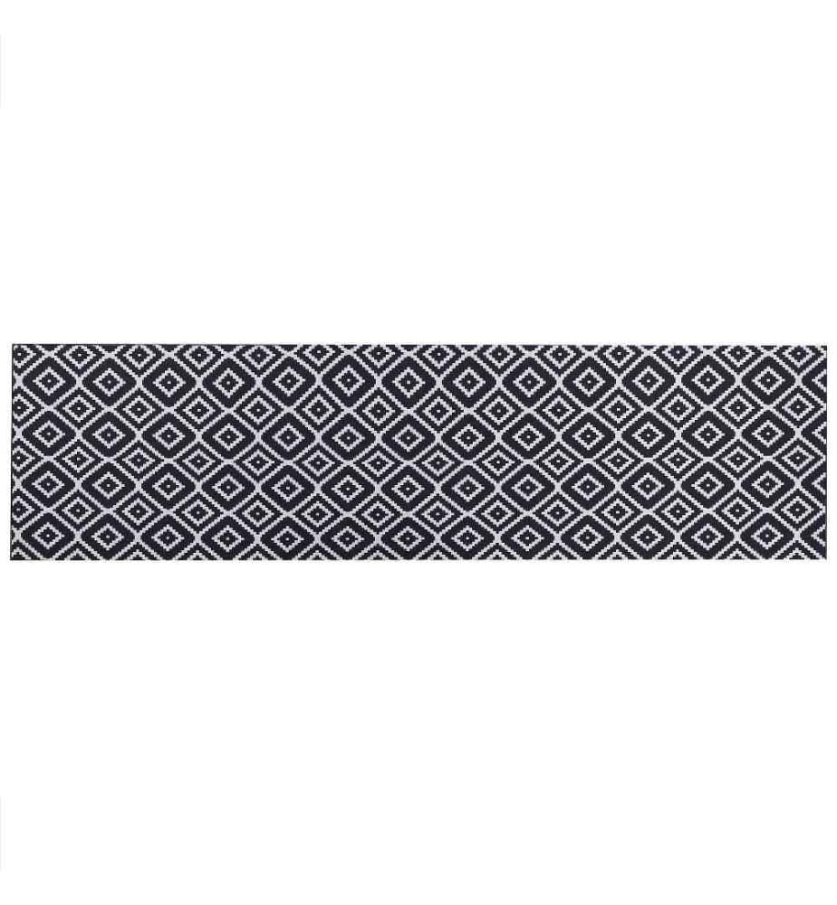 Tapis Noir et Blanc en Polyester 80 x 300 cm Rectangulaire Dessous Anti-Dérapant Convient au Chauffage par le Sol Style Rétro
