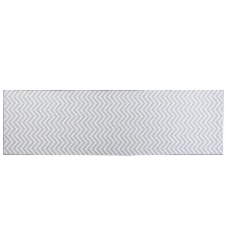 Tapis Blanc et Gris en Polyester 60 x 200 cm Classique Long Rectangulaire pour Couloir Salon ou Chambre à Poils Courts