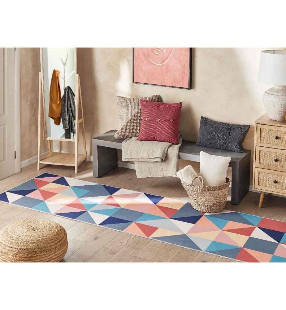 Tapis Multicolore en Polyester 80 x 240 cm Rectangulaire Dessous Anti-Dérapant Convient au Chauffage par le Sol Style Moderne