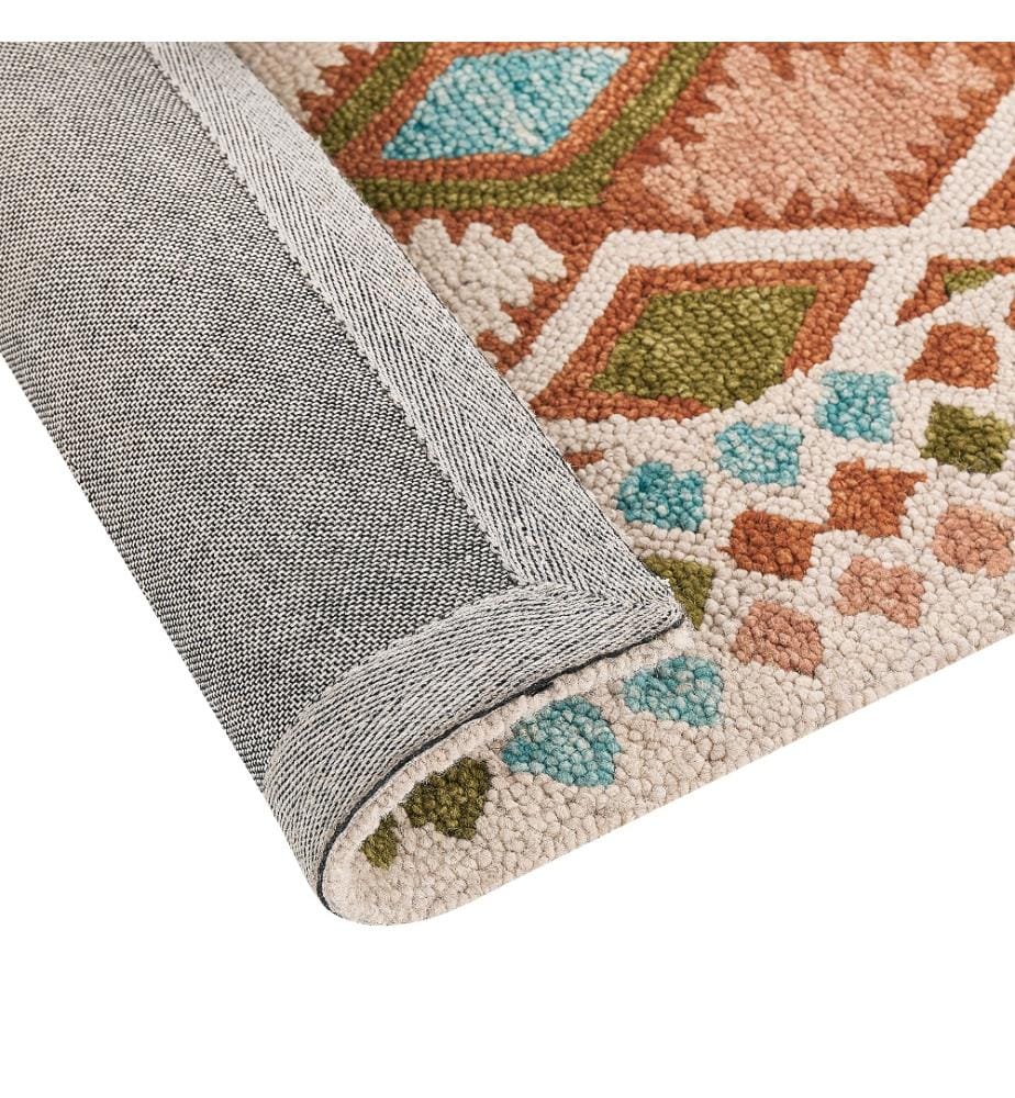 Teppich Bunt Wolle 200 x 200 cm Quadratisch Geometrisches Muster Handgetuftet Modern Kurzhaar Kurzflor Flur Diele Wohnzimmer Schlafzimmer