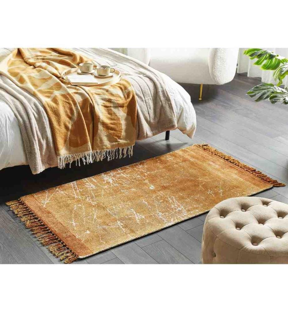 Teppich Orange Viskose 80 x 150 cm Kurzflor Läufer Abstraktes Design Rechteckig Wohnzimmer Schlafzimmer Flur