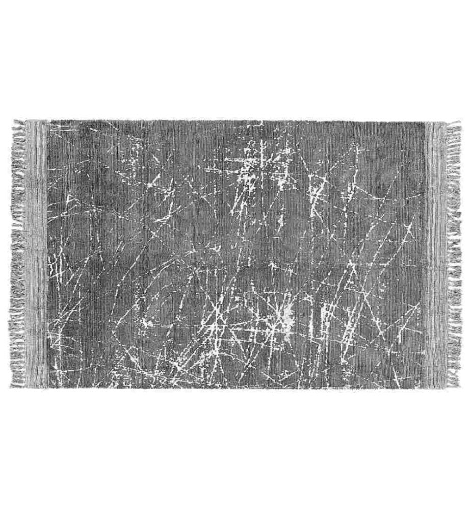 Tapis Gris en Viscose et Coton 140 x 200 cm à Franges et Poils Courts Style Moderne Glam Fabriqué à la Main