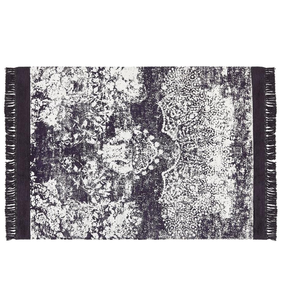Teppich Violett u. Weiss Viskose 160 x 230 cm Rechteckig Kurzflor mit Fransen Orientalisches Muster Rechteckig Wohnzimmer Schlafzimmer Flur