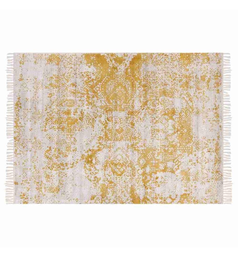 Teppich Beige u. Senfgelb Viskose 160 x 230 cm Rechteckig Kurzflor mit Fransen Orientalisches Muster Rechteckig Wohnzimmer Schlafzimmer Flur