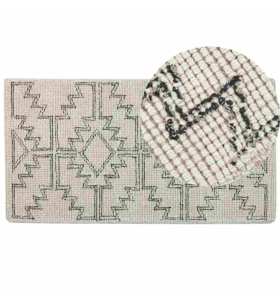 Teppich beige / schwarz Wolle 80 x 150 cm geometrisches Muster handgetuftet Boho Wohnzimmer Schlafzimmer