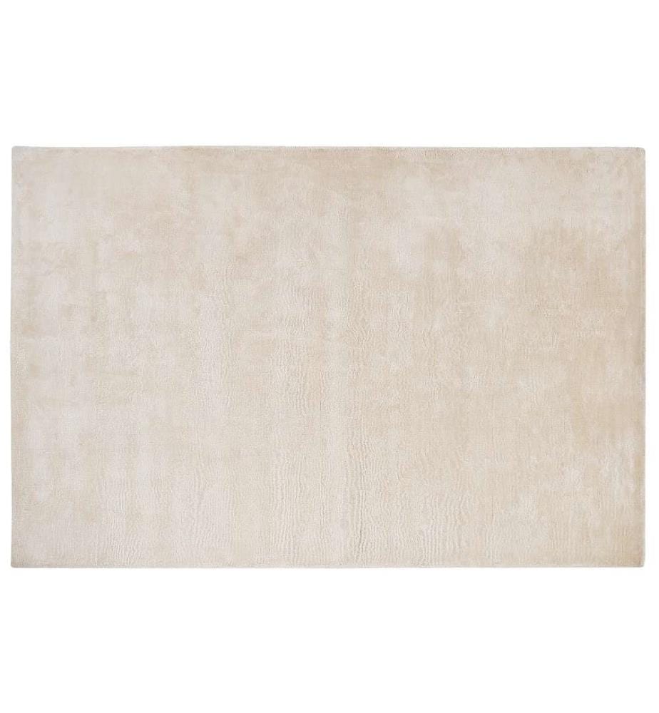 Teppich Hellbeige Viskose 160x230 cm Kurzflor Rechteckig mit Baumwoll-Unterseite Modern Industrial Einfarbig Handgewebt Wohnzimmer Schlafzimmer