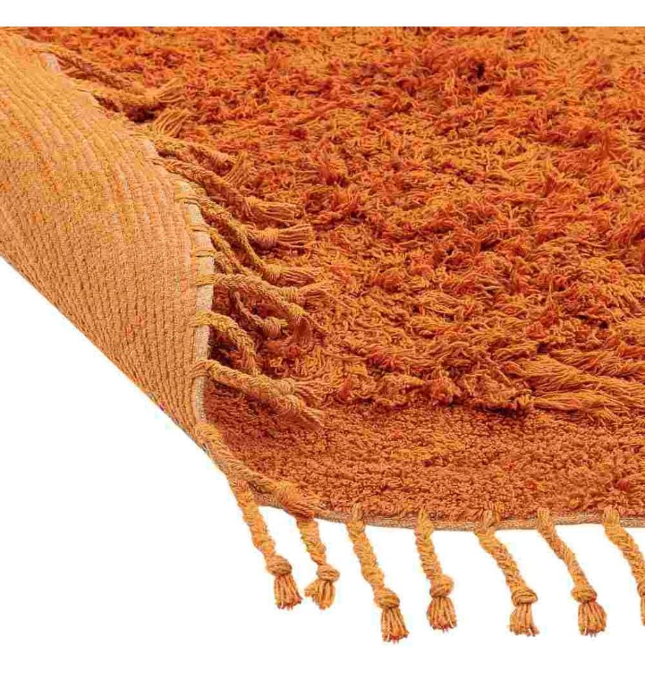 Teppich Orange Baumwolle Rund ? 140 cm mit Fransen Getuftet Modern Boho Langhaar Hochflor Shaggy Bettvorleger Läufer für Fussbodenheizung