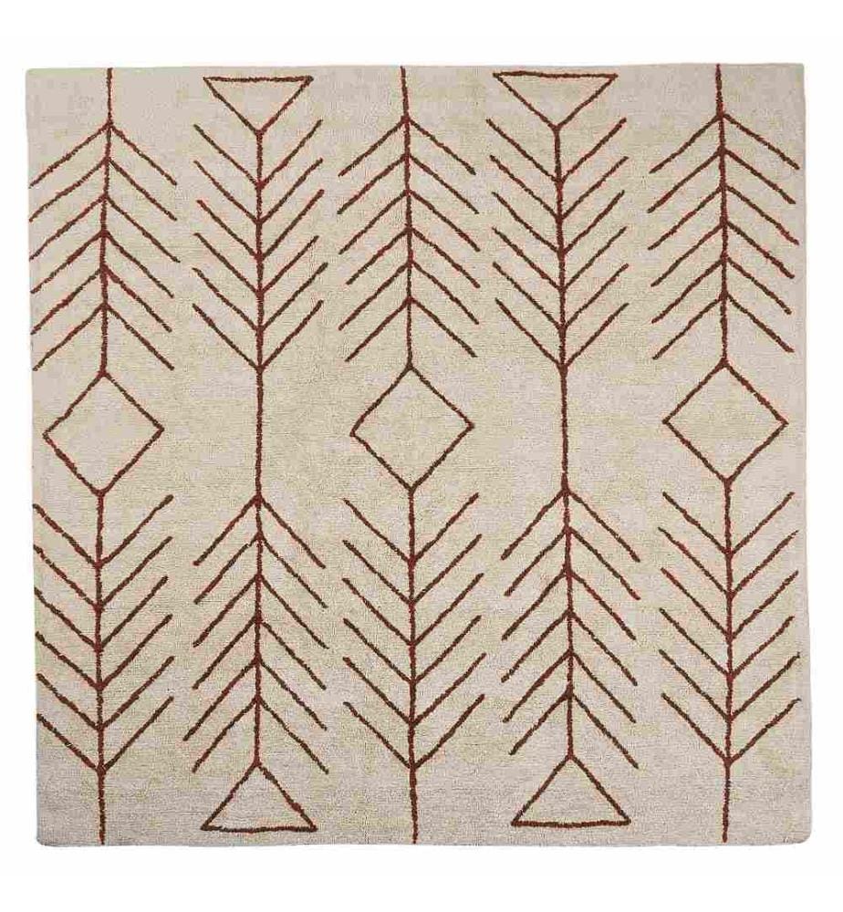 Tapis Marron et Beige en Coton 200 x 200 cm à Motif Géométrique Doux Style Boho Oriental Amérindien Carré