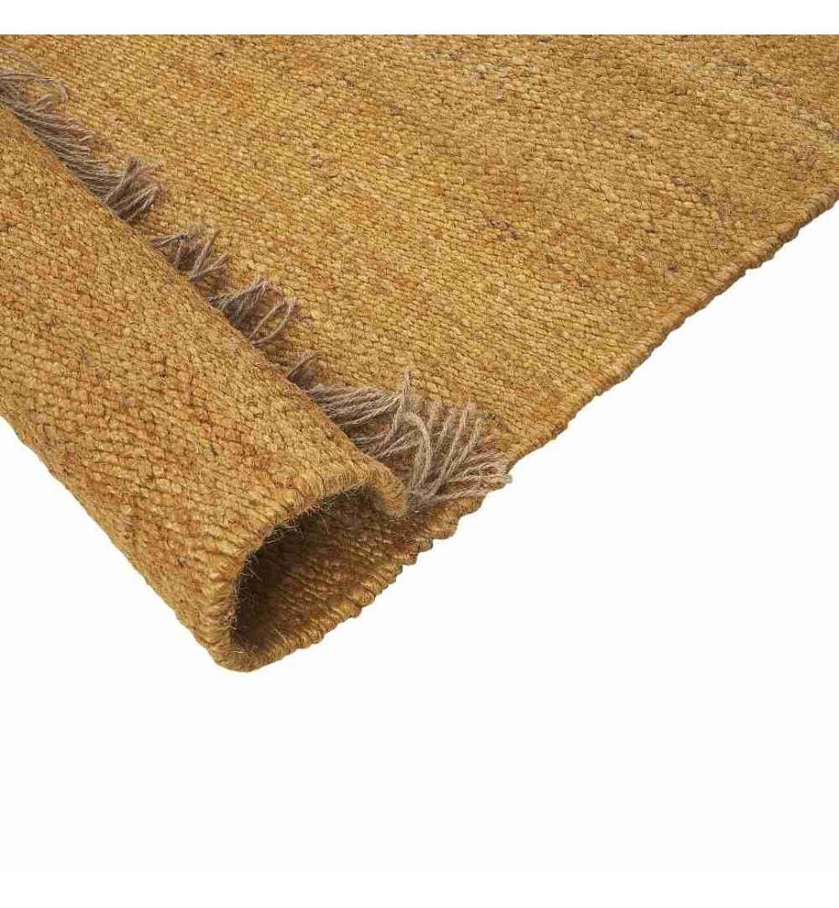 Teppich Gelb Jute 80 x 150 cm Rechteckig Läufer mit Fransen Natürlich Handgewebt Farbverlauf Boho Fussbodenheizug Geeignet Wohnzimmer Flur