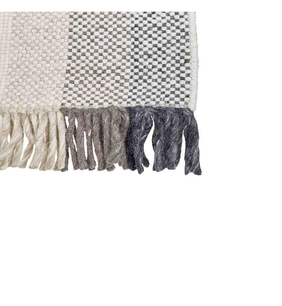Tapis Blanc Cassé en Laine 140 x 200 cm avec Franges Fait Main Tissu Doux pour Salon ou Chambre Rectangulaire
