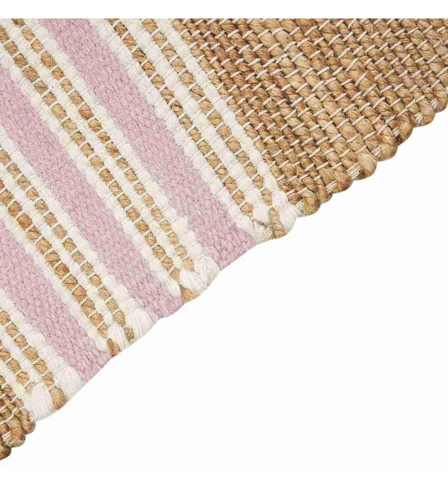 Teppich Beige / Rosa Jute 80 x 150 cm Rechteckig Handgewebt Streifenmuster Kurzflor Läufer mit Fransen Boho Fussbodenheizug Geeignet Wohnzimmer