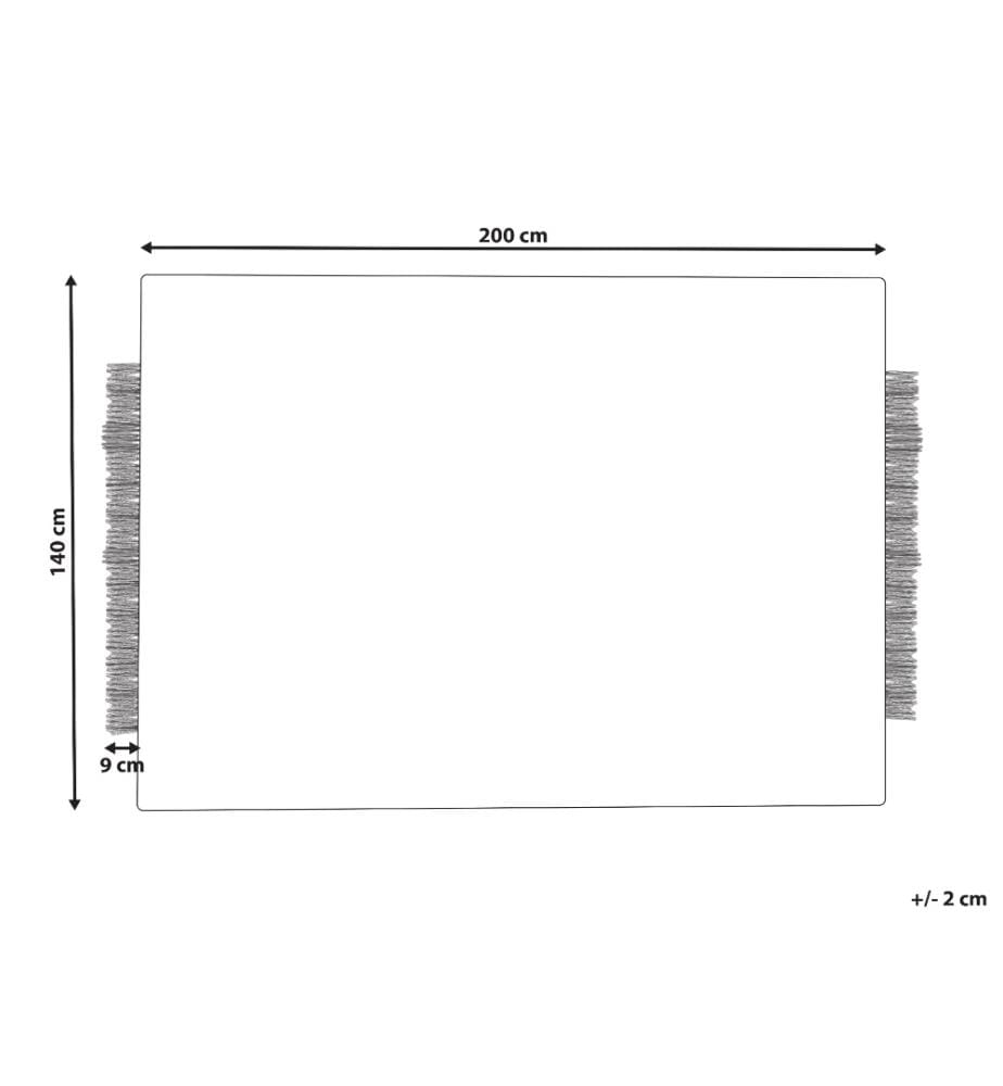 Teppich Schwarz / Cremeweiss Wolle 140 x 200 cm Rechteckig Handgewebt Streifenmuster Kurzflor mit Fransen Boho Wohnzimmer Schlafzimmer Esszimmer