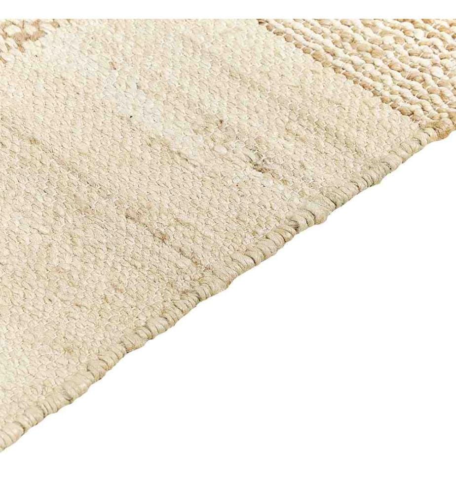 Tapis Beige en Jute 80 x 150 cm Rectangulaire avec Pompons Motif Géométrique Tissé à la Main Déco Boho Chambre à Coucher Salon