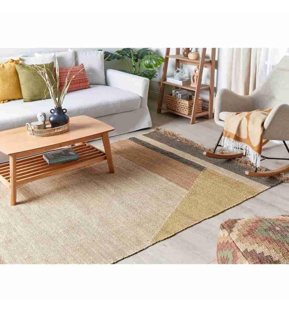 Flurteppich Teppich aus Jute Braun Geometrisches Muster 160 x 230 cm Rustikal Boho