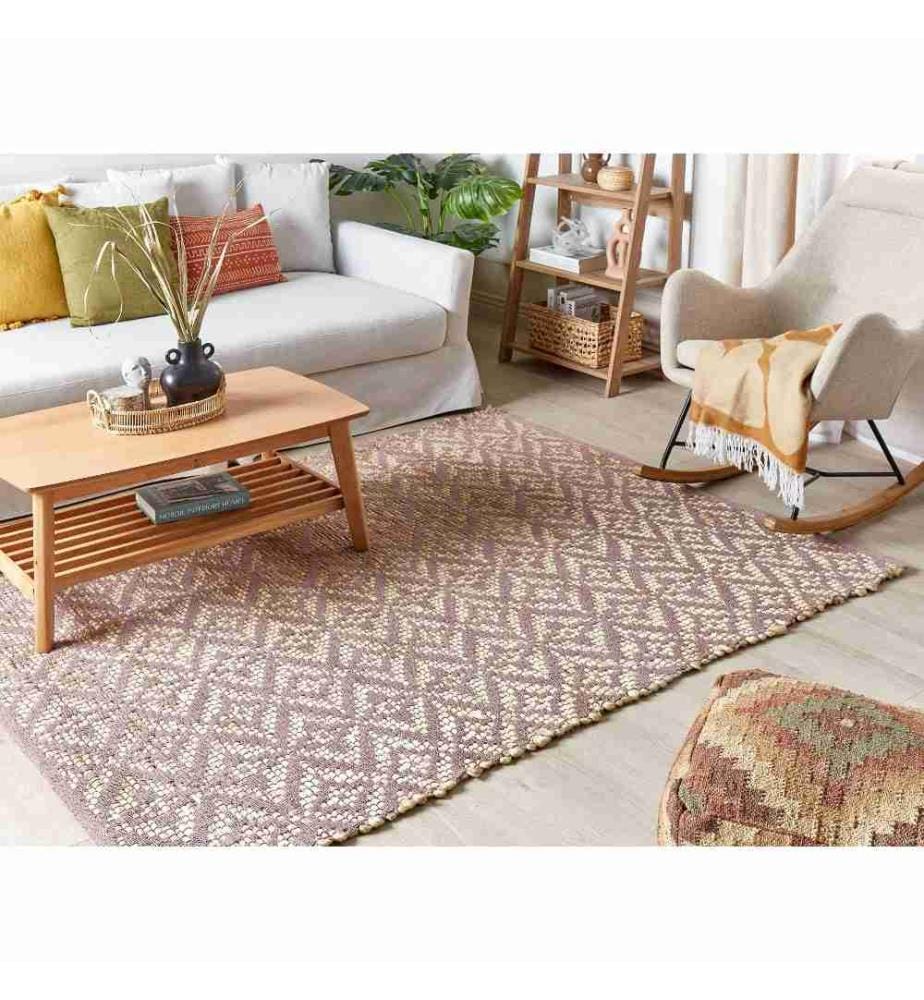 Teppich Rechteckiger Rosa und Beige Baumwolle Jute 160 x 230 cm Geometrisches Muster rustikal Boho