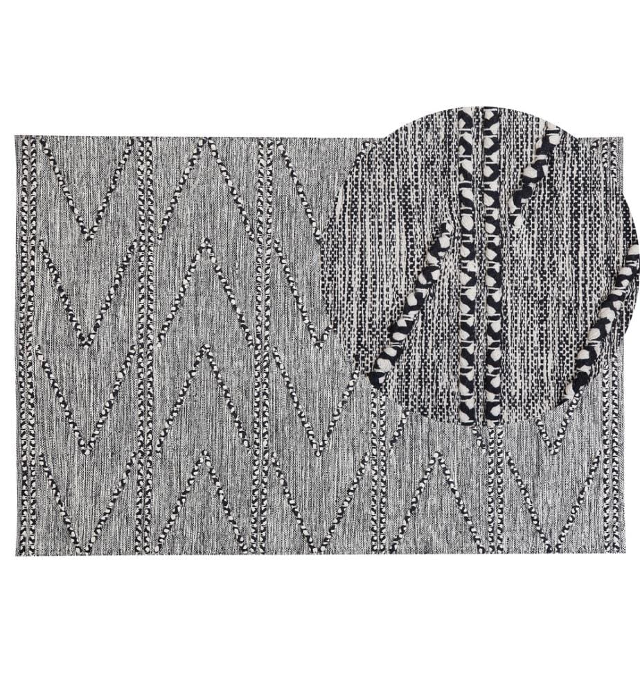 Teppich Schwarz mit Weiss 140 x 200 cm Kurzflor Geometrisches Muster Rechteckig Modern