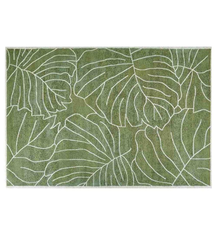 Grüner Teppich 140 x 200 cm Boho Modern mit Monstera Blattmuster Druckmotiv