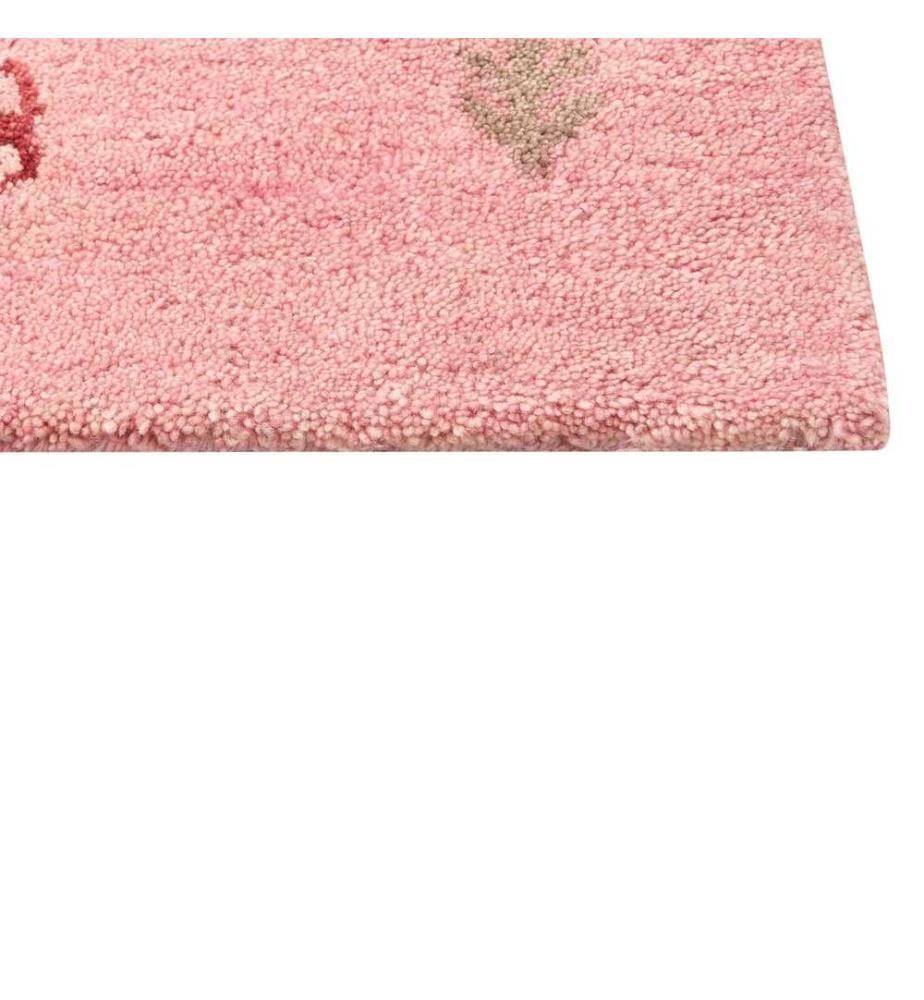 Teppich Rosa aus Wolle 80 x 150 cm Rechteckig Hochflor mit Tier Muster Western Motiv Weich für Wohnzimmer Kinderzimmer Schlafzimmer Flur