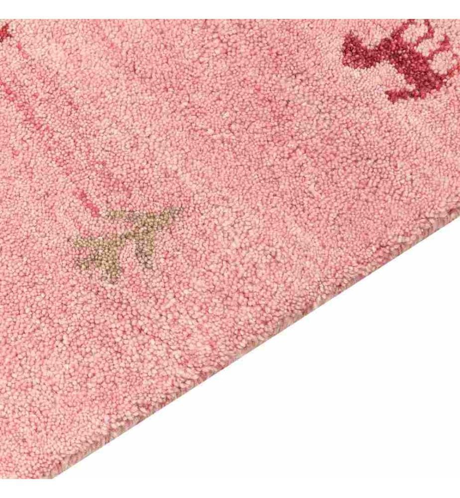 Teppich Rosa aus Wolle 80 x 150 cm Rechteckig Hochflor mit Tier Muster Western Motiv Weich für Wohnzimmer Kinderzimmer Schlafzimmer Flur