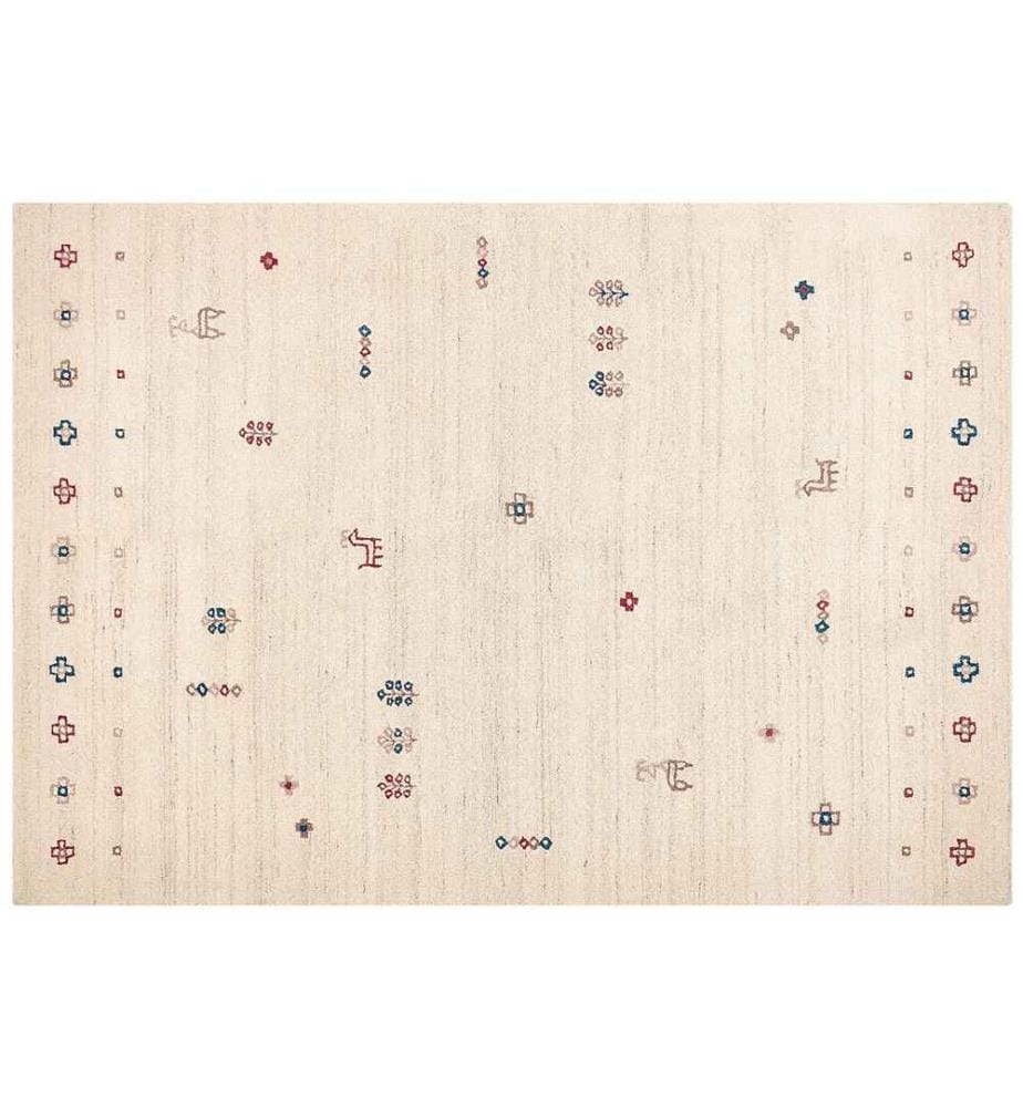 Gabbeh Beige Wollteppich 200 x 300 cm Handgetuftetes Tier- und Blumenmotiv Wohnzimmer Schlafzimmer Traditioneller Boho Teppich