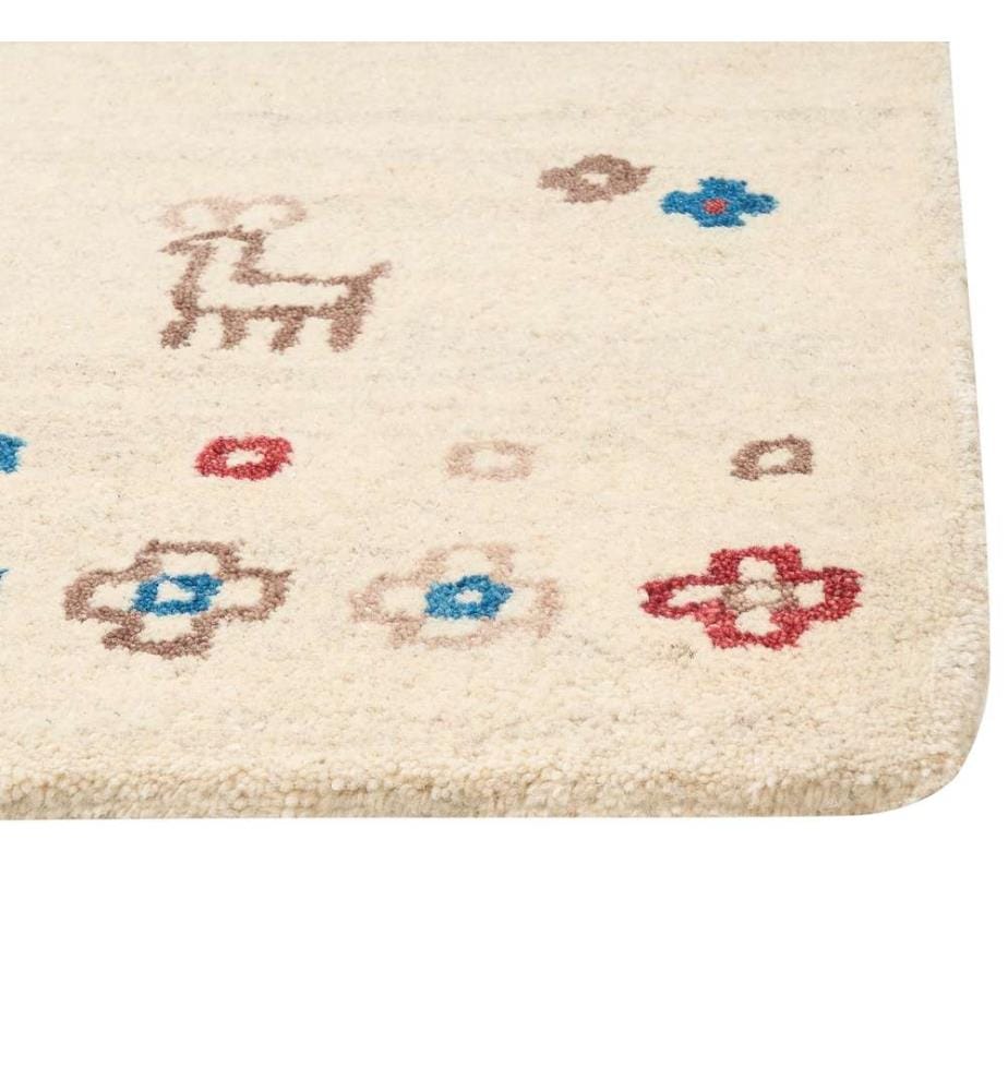 Gabbeh Beige Wollteppich 200 x 300 cm Handgetuftetes Tier- und Blumenmotiv Wohnzimmer Schlafzimmer Traditioneller Boho Teppich