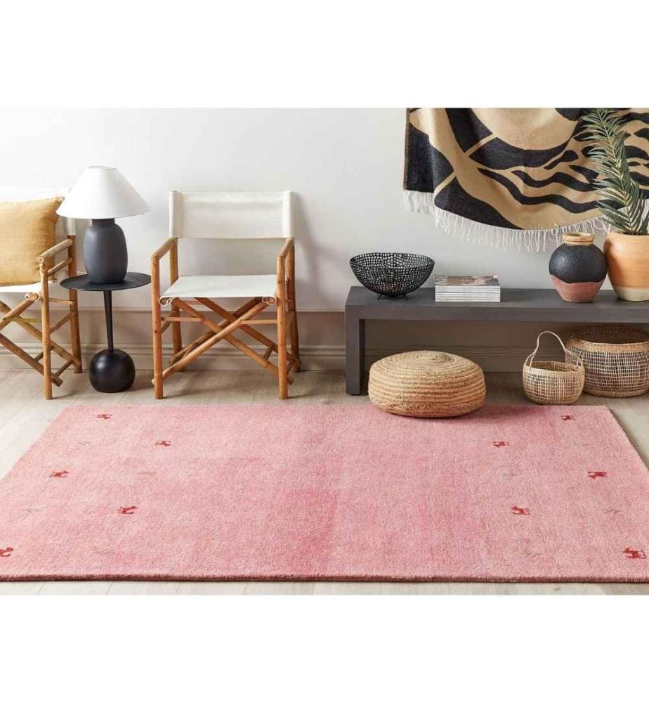 Tapis de Laine Rose 160 x 230 cm Touffeté à la Main Motif Animalier Design Rustique et Moderne