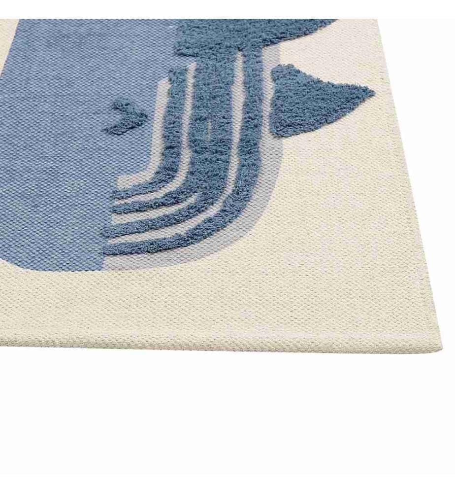 Kinderteppich Beige und Blau 80 x 150 cm Baumwolle mit Walmotiv, handgewebt, Spielmatte