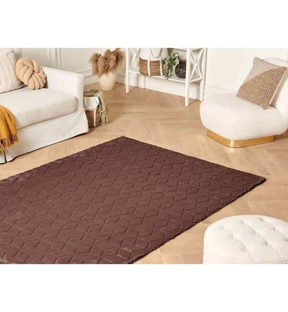 Teppich Braun Kaninchen-Kunstfell 160x230 cm Einfarbig Handgefertigt Geometrisches Muster Shaggy Modern Glamourös Wohnzimmer Ausstattung Deko