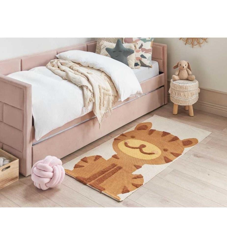 Tapis multicolore en coton et polyester 80 x 150 cm avec imprimé tigre et poil bas pour la salle de jeux