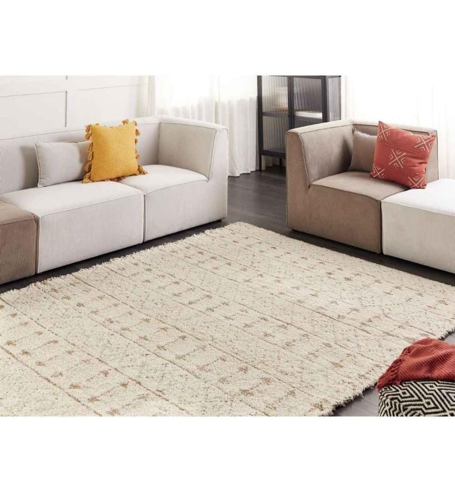 Beige Baumwolle und Hanf Teppich 200 x 300 cm Ras-Haar Grosser rechteckiger Wendeteppich für das moderne Wohn- oder Schlafzimmer