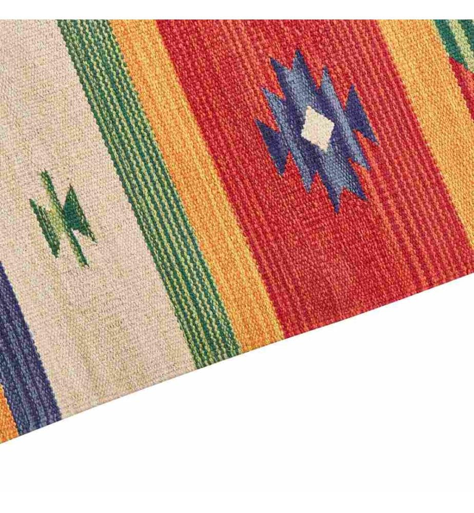Kelim-Teppich Mehrfarbig Baumwolle 140 x 200 cm mit Fransen Geometrischem Muster Handgewebt Zweiseitig Modern Boho Wohnzimmer Schlafzimmer