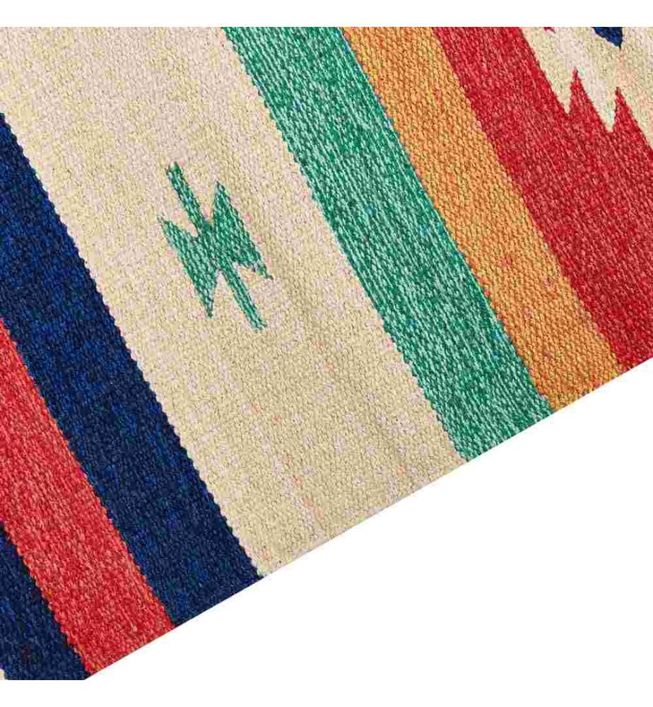 Kelim-Teppich Mehrfarbig Baumwolle 80 x 150 cm mit Fransen Geometrischem Muster Handgewebt Zweiseitig Läufer Modern Wohnzimmer Schlafzimmer