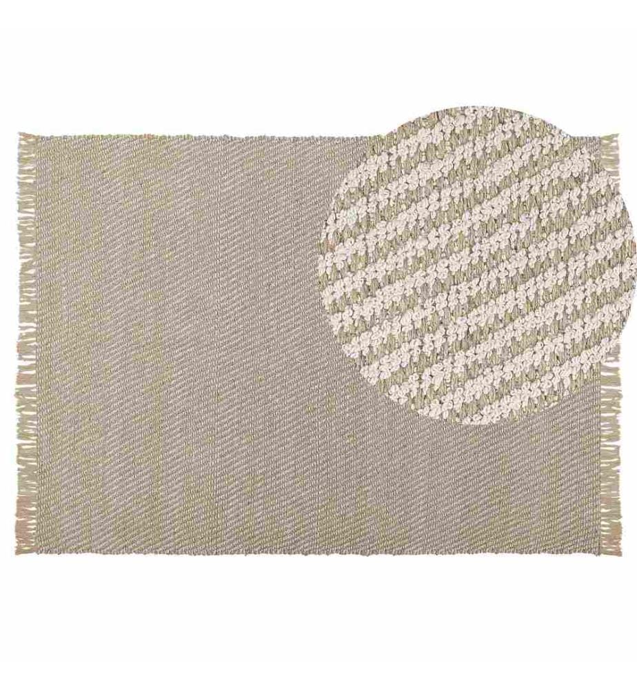 Teppich Beige Jute und Baumwolle 140 x 200 cm mit Fransen Kurzflor Boho Stil rechteckig Wohnzimmer Arbeitszimmer Schlafzimmer Flur Diele