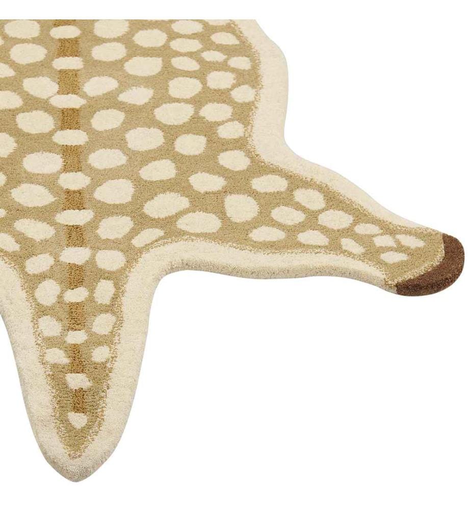 Teppich Beige und Braun Wolle Tiermotiv 100 x 160 cm Rehkiz Design Handgetuftet Modern Kurzhaar Kinderzimmer Schlafzimmer Deko Accessoires