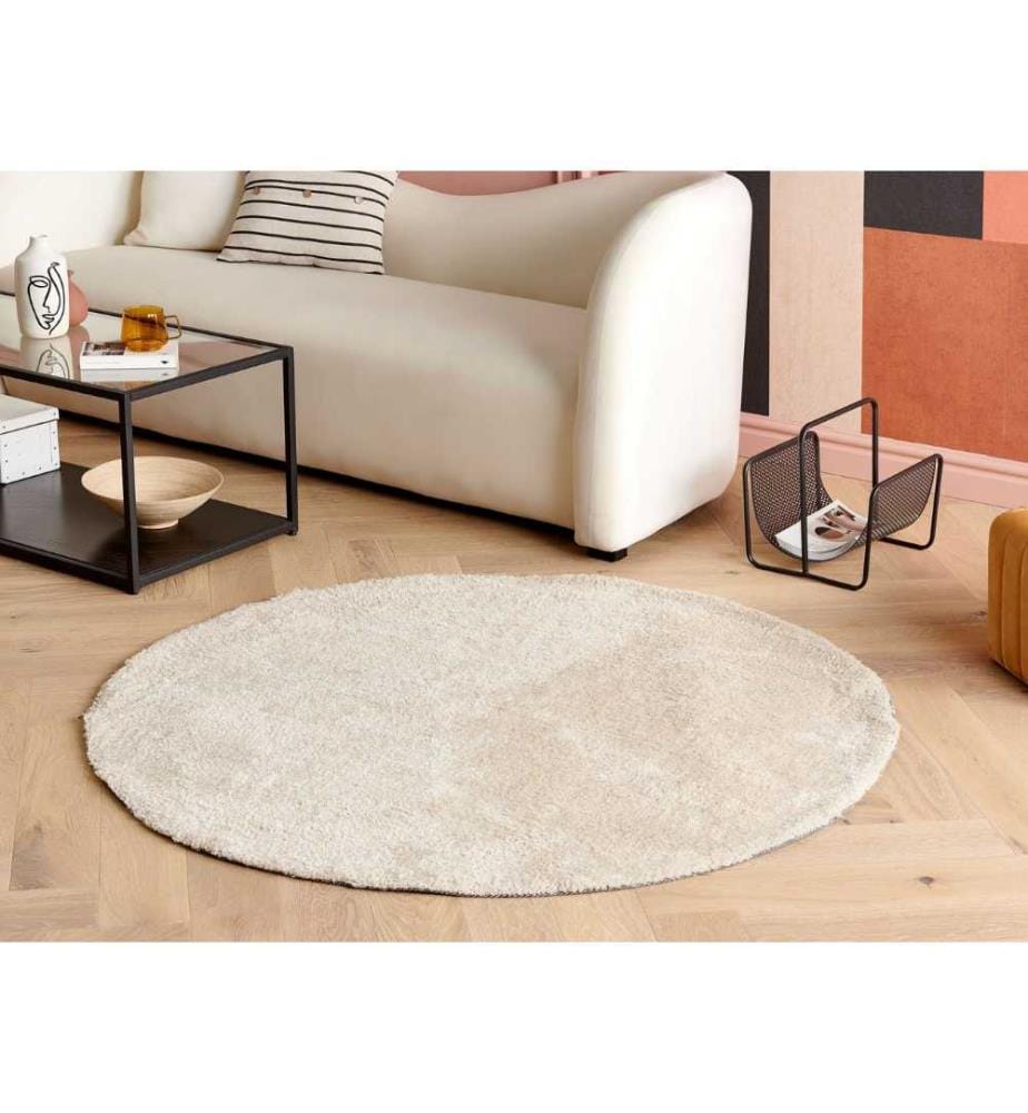 Tapis Rond Beige Clair en Polyester et Coton pour Chambre ou Salon au Style Moderne 140 cm