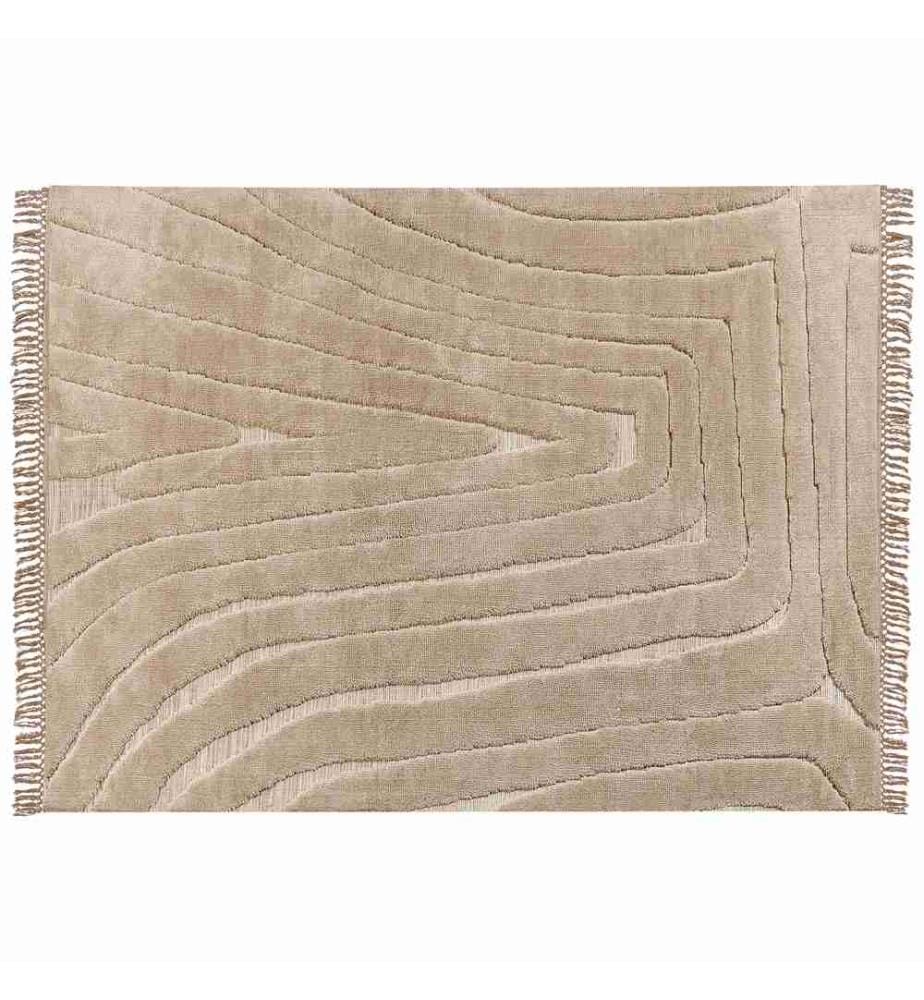 Teppich Beige Stoff Rechteckig 300 x 400 cm mit Hoch-Tief-Struktur Fransen Maschinengewebt Modern Kurzhaar Fussbodenheizung Geeignet Wohnzimmer