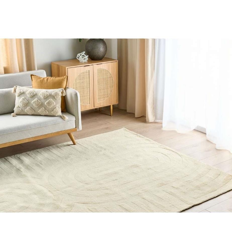 Teppich Beige aus Wolle 200 x 300 cm Rechteckig Gestreiftes Muster für Wohnzimmer Schlafzimmer Flur