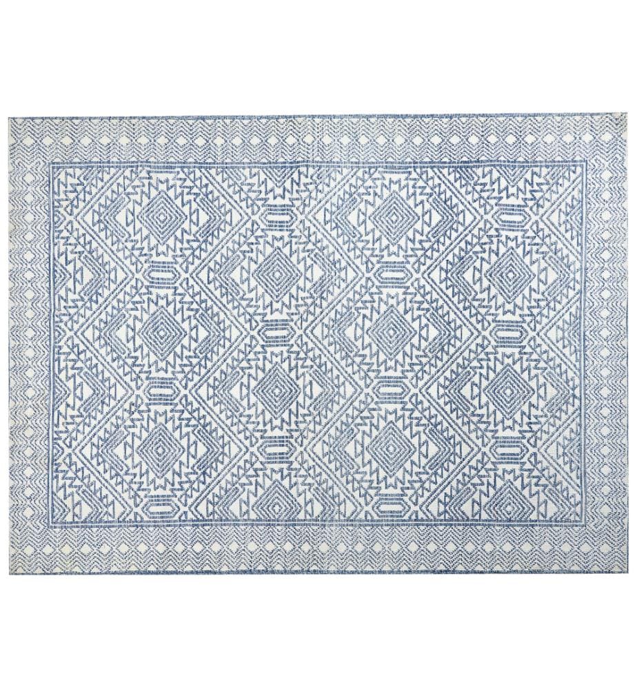 Teppich Blau / Weiss 300 x 400 cm Rechteckig Geometrisches Muster für Wohnzimmer Schlafzimmer Flur