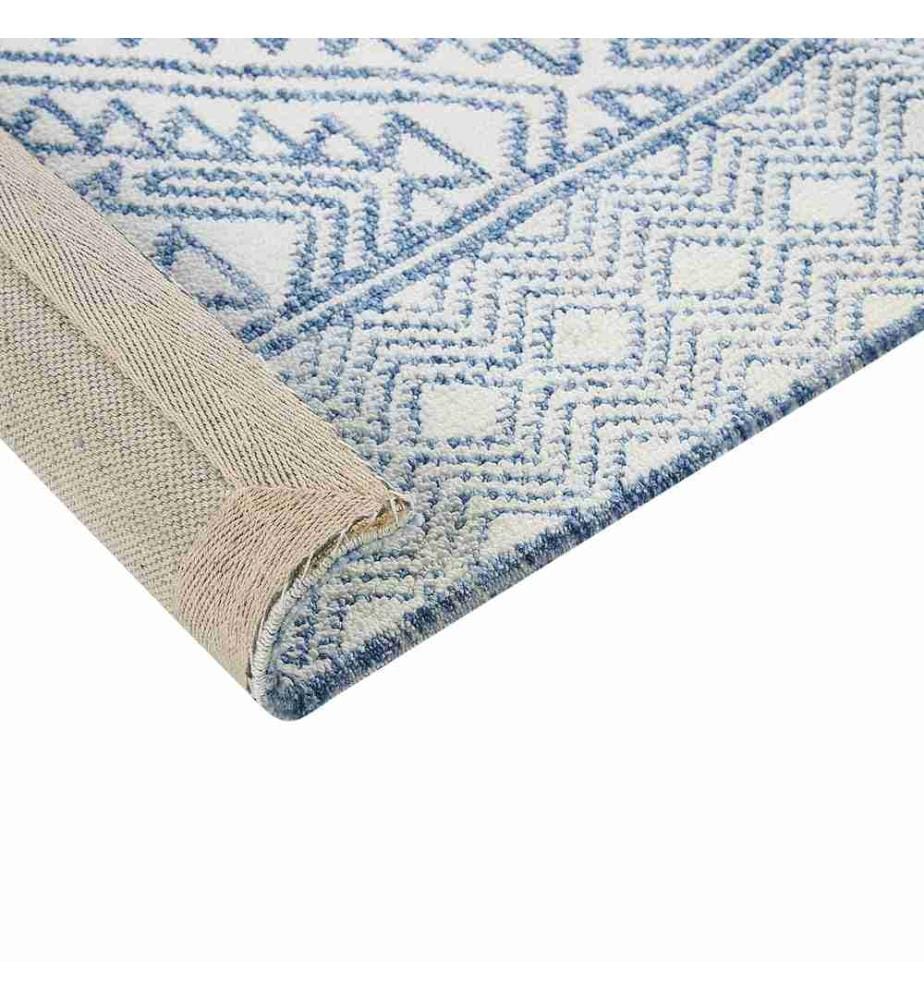 Teppich Blau / Weiss 300 x 400 cm Rechteckig Geometrisches Muster für Wohnzimmer Schlafzimmer Flur