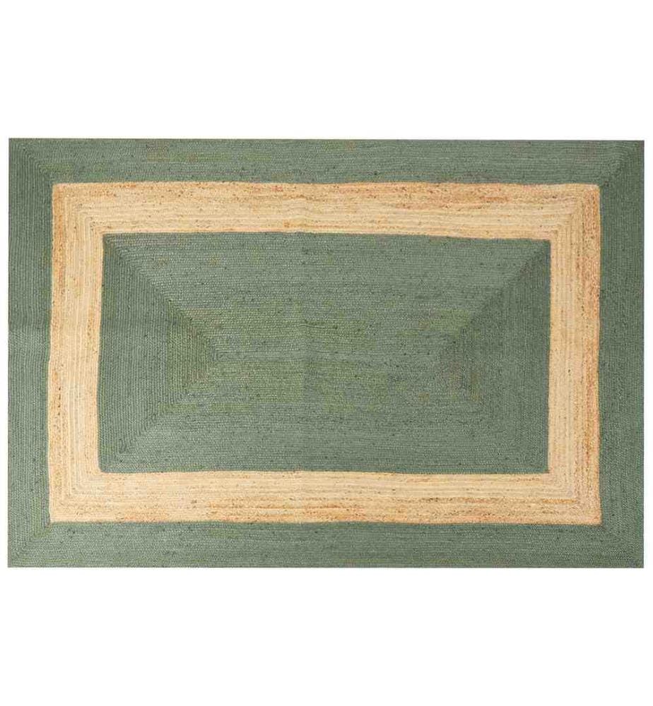Teppich Grün und Beige Jute Rechteckig 200x300 cm Geometriches Muster Handgemacht Boho Modern Kurzhaar für Fussbodenheizung Wohnzimmer