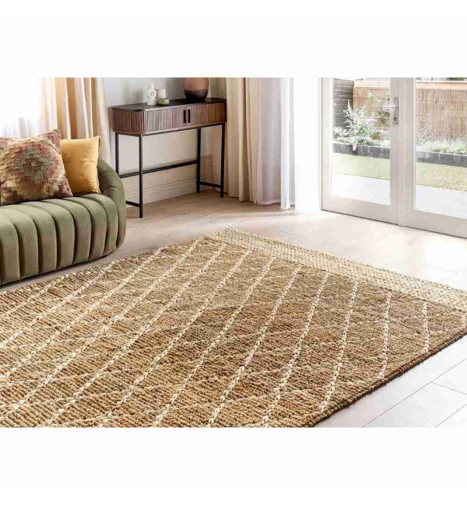 Petit Tapis 50x80 cm en Coton et Jute Motif Zigzag Beige pour Chambre et Salon au Style Boho Scandinave ou Rustique