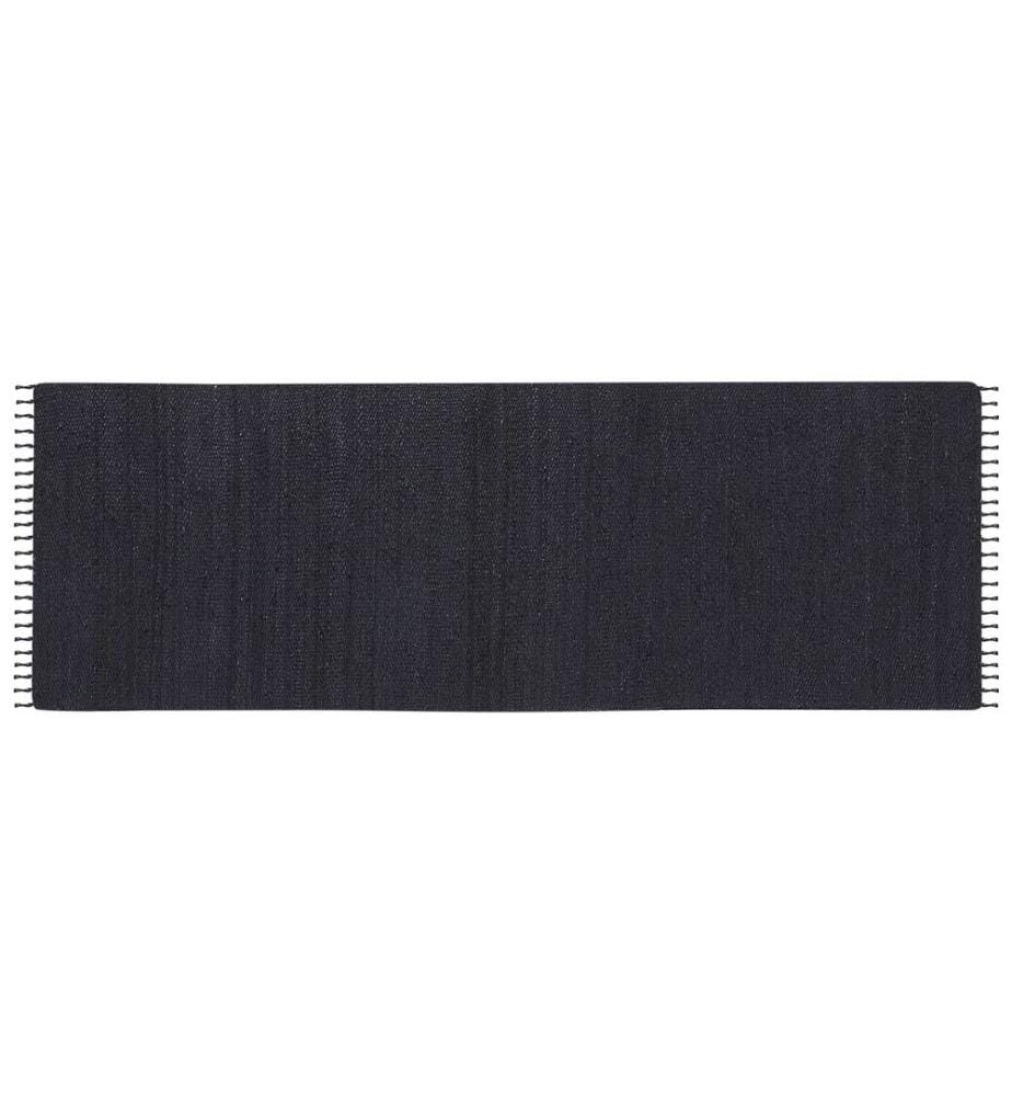 Teppich Schwarz Jute und Baumwolle Rechteckig 80 x 300 cm mit Fransen Handgewebt Boho Kurzhaar Kurzflor Läufer Flur Diele für Fussbodenheizung