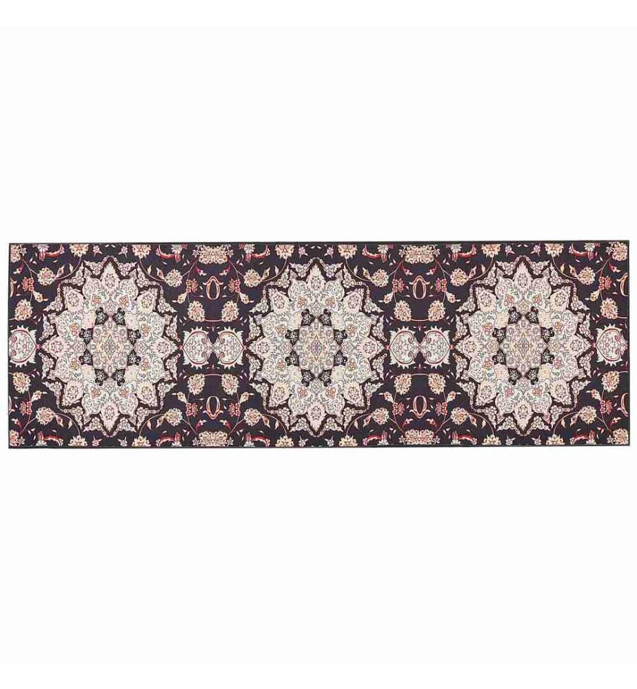 Tapis de course en polyester noir et beige 80 x 240 cm Motif oriental fond antidérapant style vintage couloir moderne